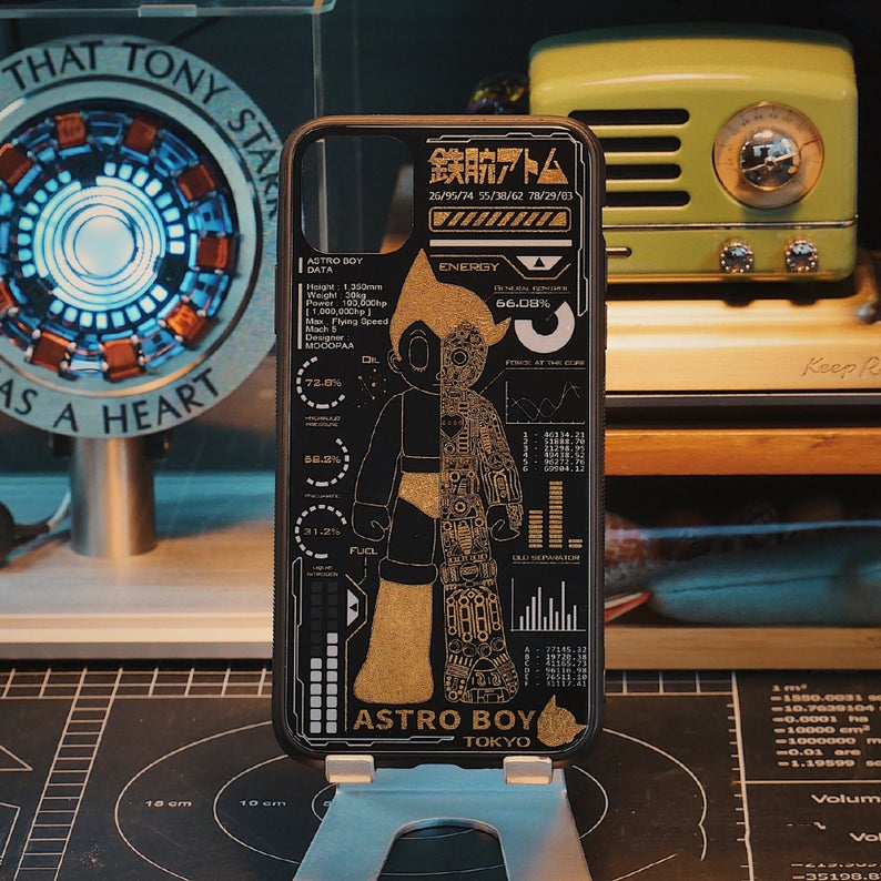 Customized Sci-fi Phone Case Hand Made with Pure Gold Originally Unique Designed Cyberpunk Art For Tech Lovers iPhone Gift for Man Him Her