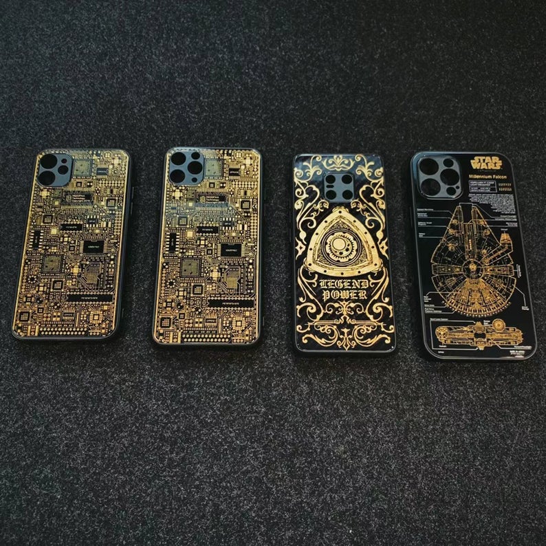Customized Sci-fi Phone Case Hand Made with Pure Gold Originally Unique Designed Cyberpunk Art For Tech Lovers iPhone Gift for Man Him Her