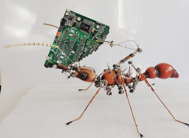 Steampunk Mechanical Mutant 3D Leaf-cutting Ant Sculpture Handmade Crafts Sculpture for Collecting Table Home Art Decor Robots Aesthetic Art