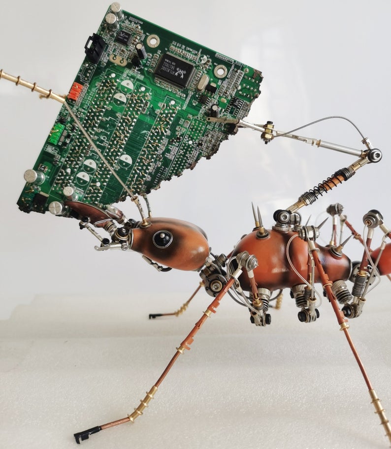 Steampunk Mechanical Mutant 3D Leaf-cutting Ant Sculpture Handmade Crafts Sculpture for Collecting Table Home Art Decor Robots Aesthetic Art