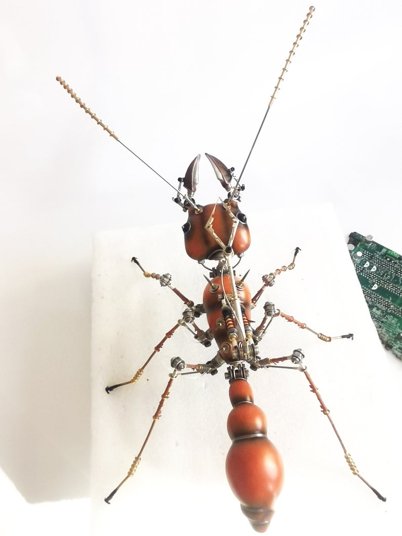Steampunk Mechanical Mutant 3D Leaf-cutting Ant Sculpture Handmade Crafts Sculpture for Collecting Table Home Art Decor Robots Aesthetic Art