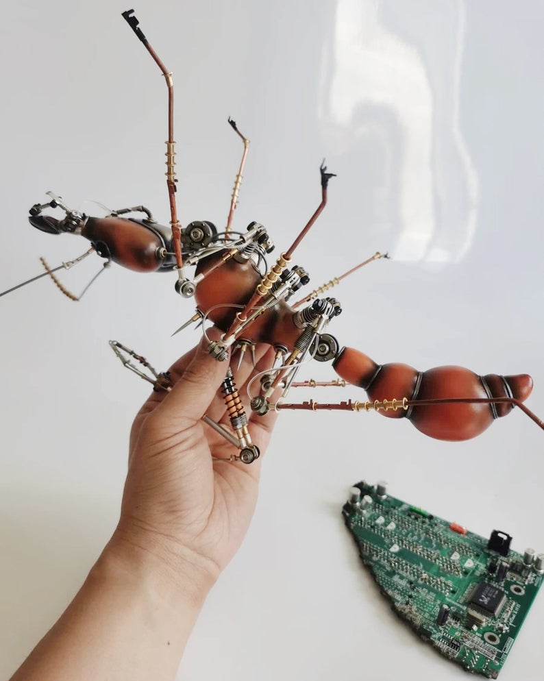 Steampunk Mechanical Mutant 3D Leaf-cutting Ant Sculpture Handmade Crafts Sculpture for Collecting Table Home Art Decor Robots Aesthetic Art