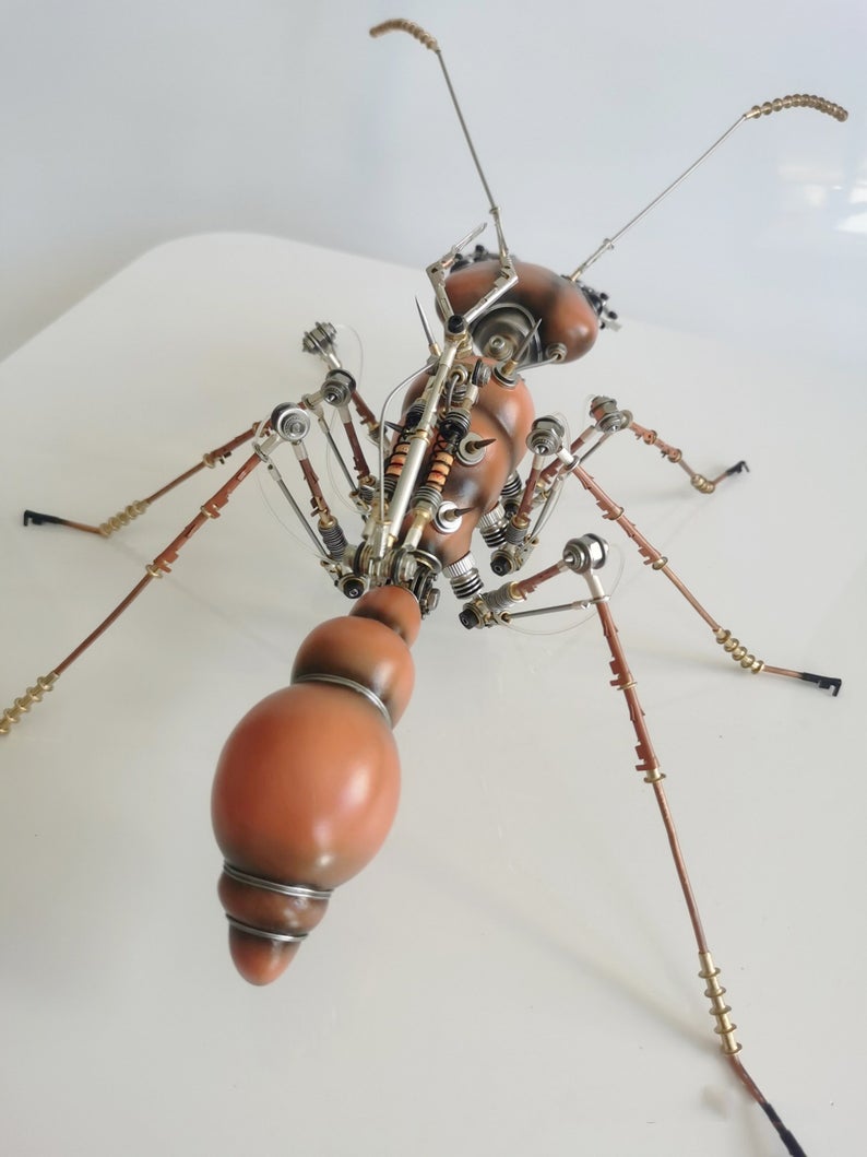 Steampunk Mechanical Mutant 3D Leaf-cutting Ant Sculpture Handmade Crafts Sculpture for Collecting Table Home Art Decor Robots Aesthetic Art
