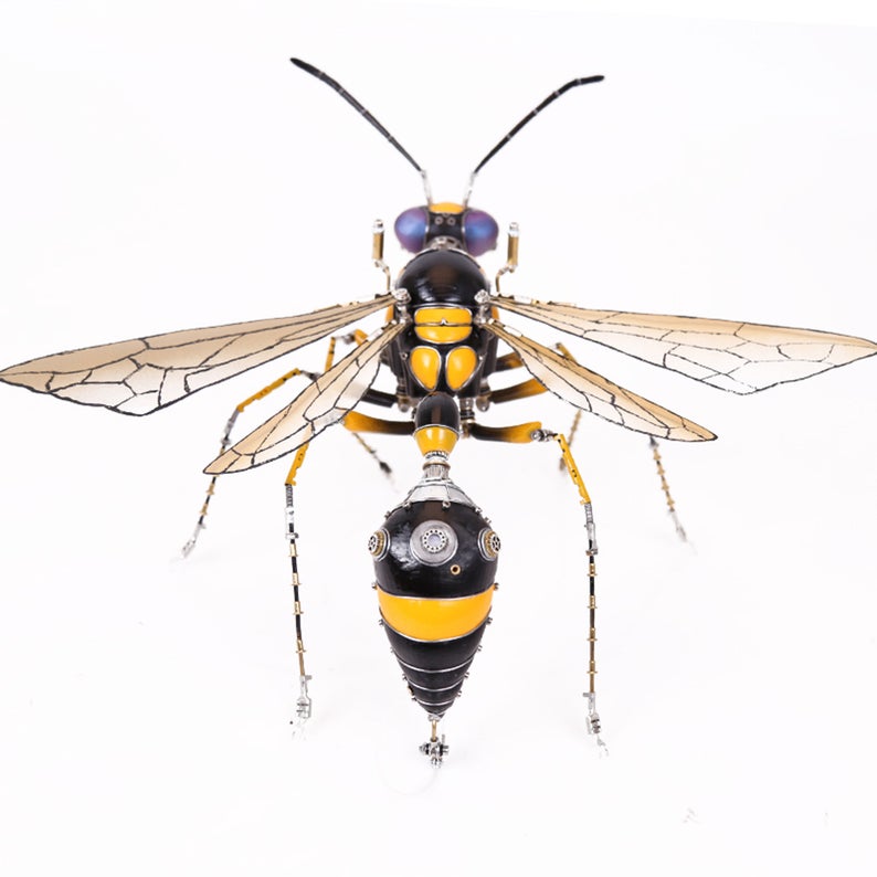 Mechanical Mutant Original Designed Handmade Mecha Hornet Made With Metal and Porcelain Cyberpunk Art Desk Table Decor Ornament Gift for Men