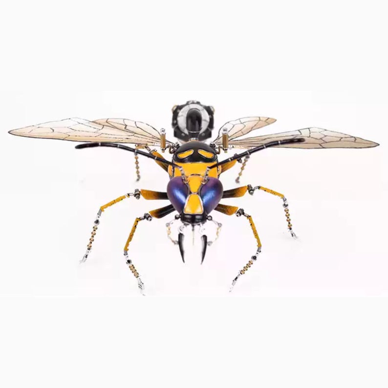 Mechanical Mutant Original Designed Handmade Mecha Hornet Made With Metal and Porcelain Cyberpunk Art Desk Table Decor Ornament Gift for Men