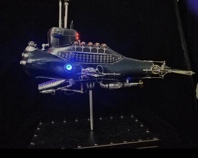 Steampunk Mechanical Mutant Sperm Whale Nuclear Submarine With Light 3D Sculpture Handmade Desk Table Aesthetic Art Decor Ornament Robots