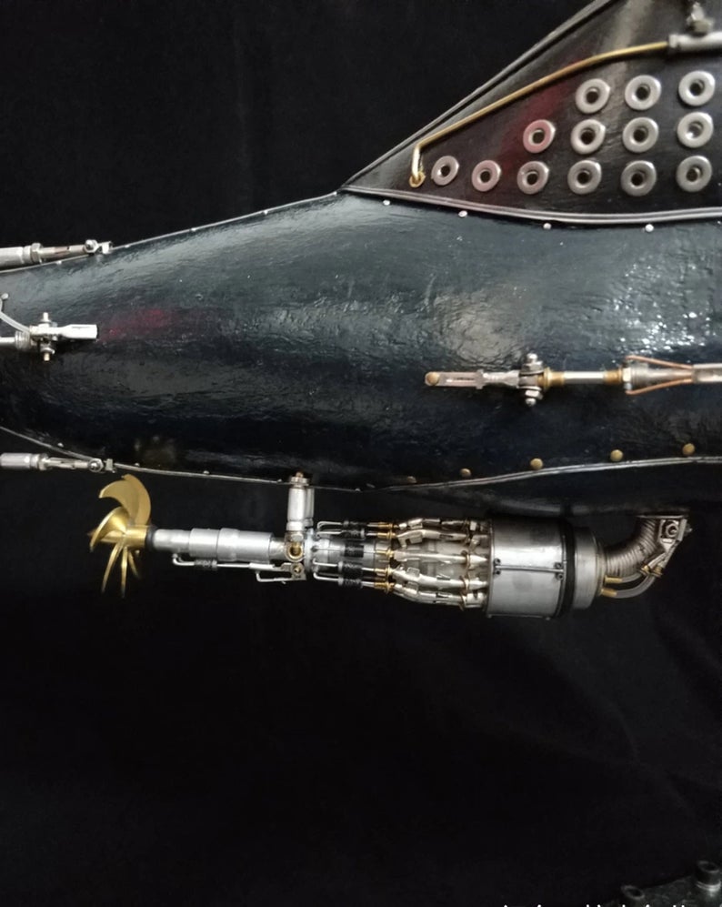 Steampunk Mechanical Mutant Sperm Whale Nuclear Submarine With Light 3D Sculpture Handmade Desk Table Aesthetic Art Decor Ornament Robots