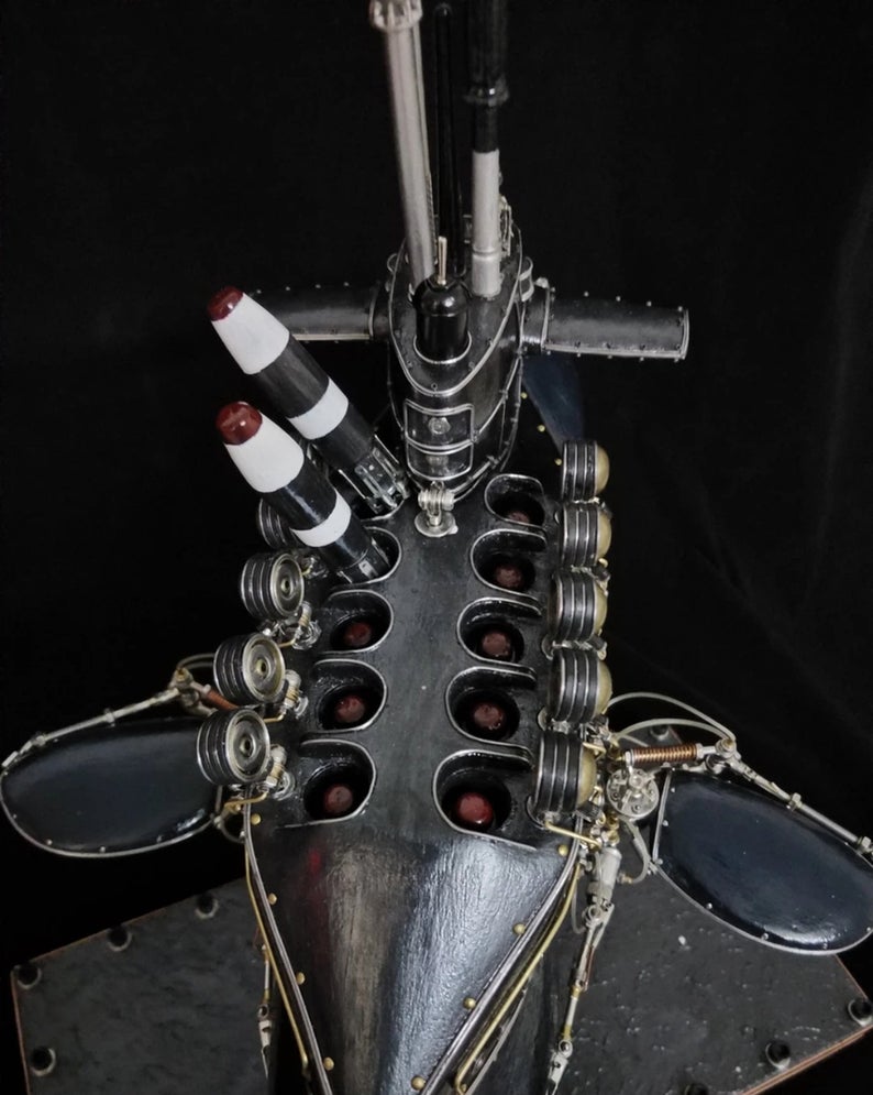 Steampunk Mechanical Mutant Sperm Whale Nuclear Submarine With Light 3D Sculpture Handmade Desk Table Aesthetic Art Decor Ornament Robots