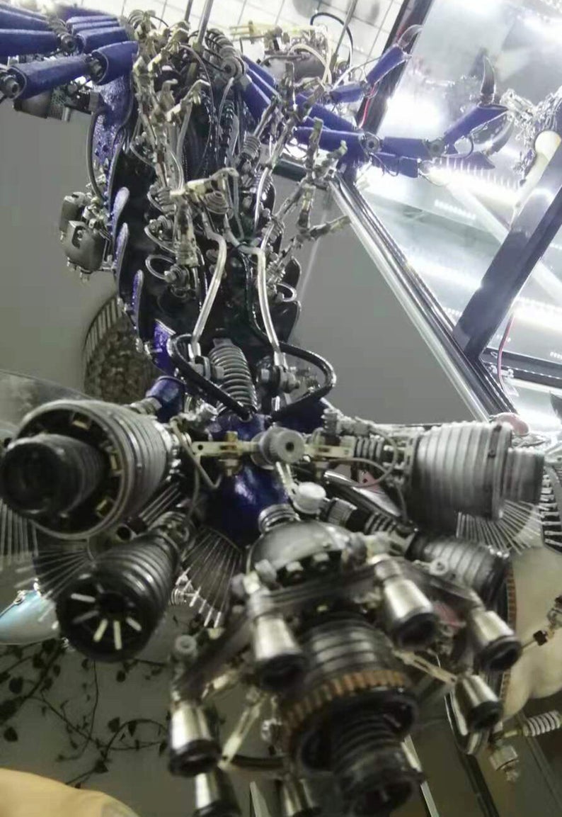 Steampunk Mechanical Mutant 3D Giant Blue Shrimp Sculpture Handmade Creature Crafts for Table Home Art Decor Robots Aesthetic Art