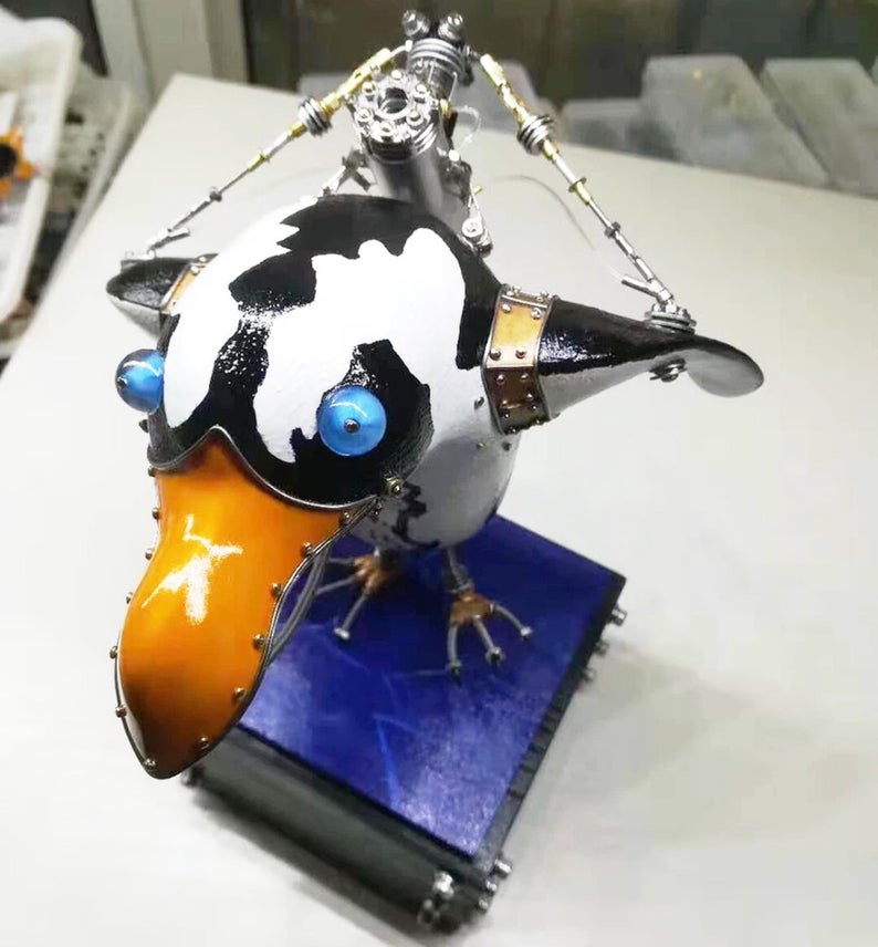 Steampunk Mechanical Mutant 3D Penguin Sculpture Handmade Creature Crafts for Table Home Art Decor Robots Aesthetic Art