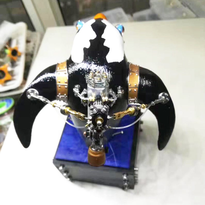 Steampunk Mechanical Mutant 3D Penguin Sculpture Handmade Creature Crafts for Table Home Art Decor Robots Aesthetic Art