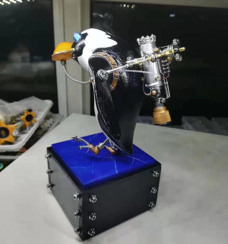 Steampunk Mechanical Mutant 3D Penguin Sculpture Handmade Creature Crafts for Table Home Art Decor Robots Aesthetic Art