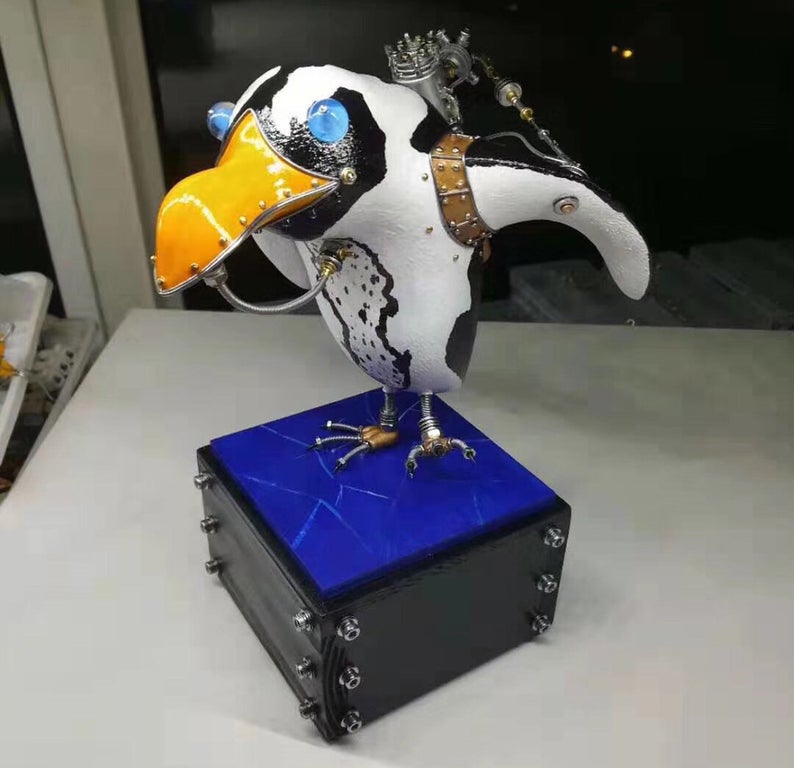 Steampunk Mechanical Mutant 3D Penguin Sculpture Handmade Creature Crafts for Table Home Art Decor Robots Aesthetic Art