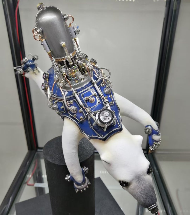 Mechanical Mutant 3D Polar Bear Sculpture Handmade Crafts Sculpture for Table Home Art Decor Steampunk Robots Aesthetic Art