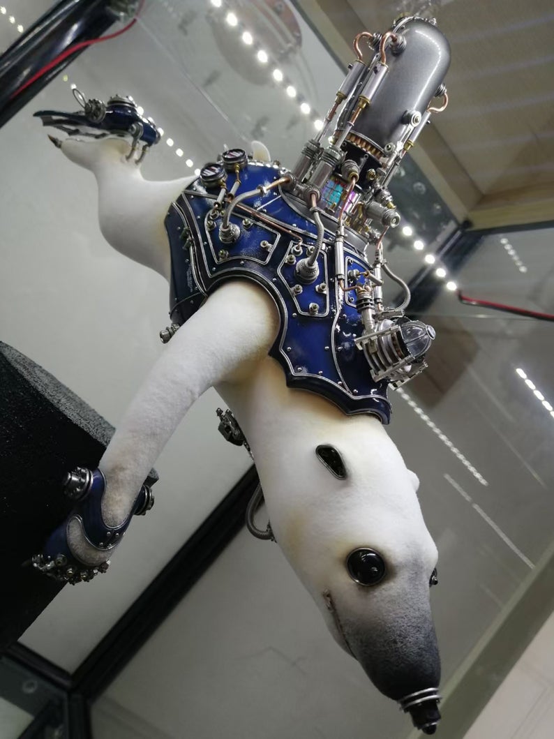 Mechanical Mutant 3D Polar Bear Sculpture Handmade Crafts Sculpture for Table Home Art Decor Steampunk Robots Aesthetic Art