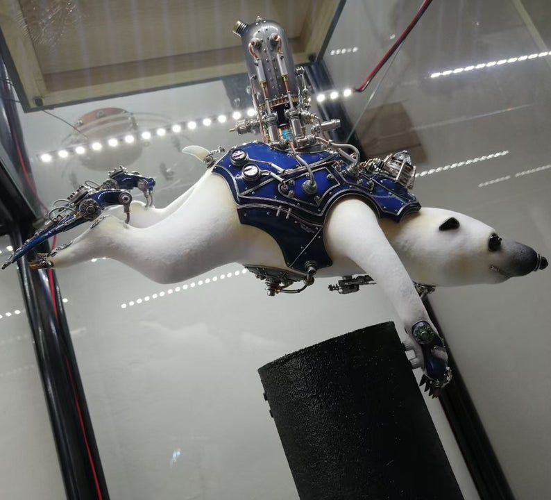 Mechanical Mutant 3D Polar Bear Sculpture Handmade Crafts Sculpture for Table Home Art Decor Steampunk Robots Aesthetic Art