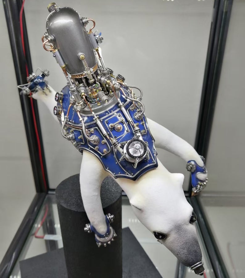 Mechanical Mutant 3D Polar Bear Sculpture Handmade Crafts Sculpture for Table Home Art Decor Steampunk Robots Aesthetic Art
