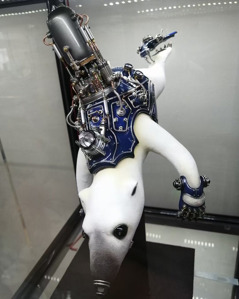 Mechanical Mutant 3D Polar Bear Sculpture Handmade Crafts Sculpture for Table Home Art Decor Steampunk Robots Aesthetic Art