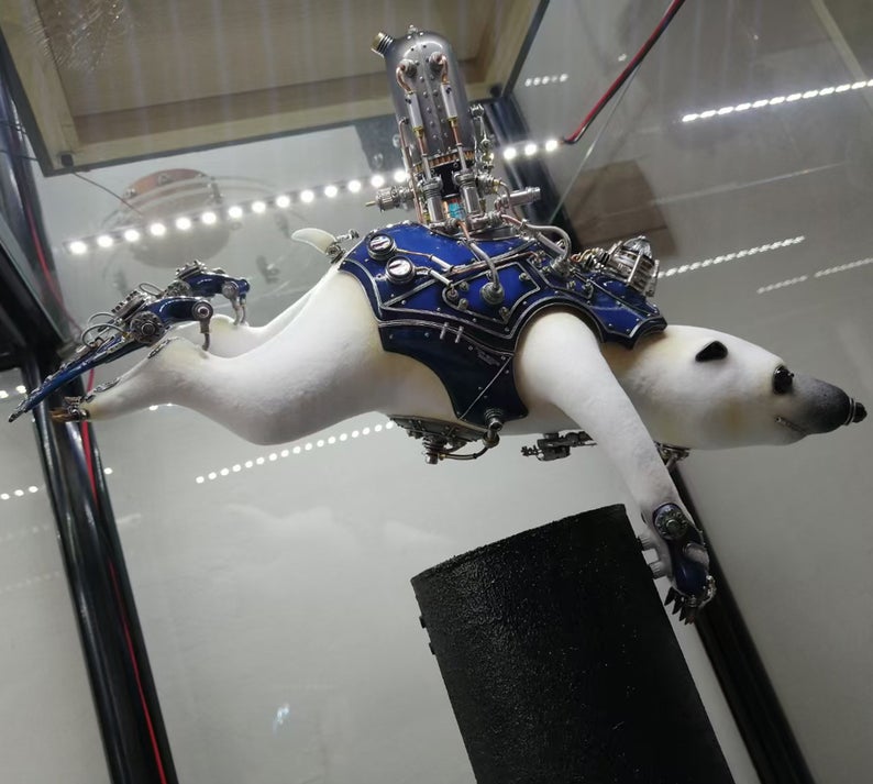 Mechanical Mutant 3D Polar Bear Sculpture Handmade Crafts Sculpture for Table Home Art Decor Steampunk Robots Aesthetic Art