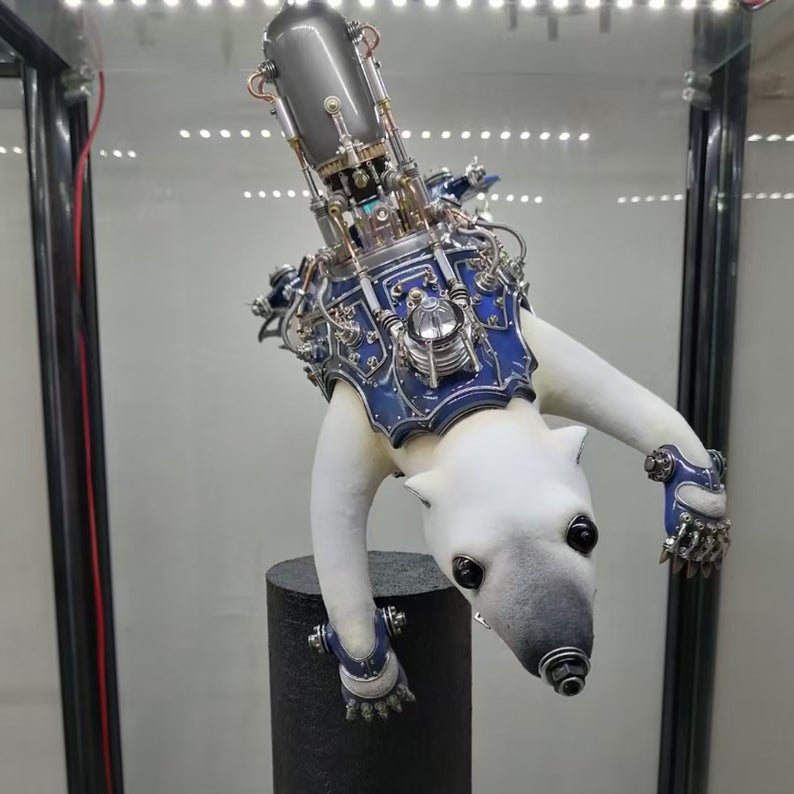 Mechanical Mutant 3D Polar Bear Sculpture Handmade Crafts Sculpture for Table Home Art Decor Steampunk Robots Aesthetic Art
