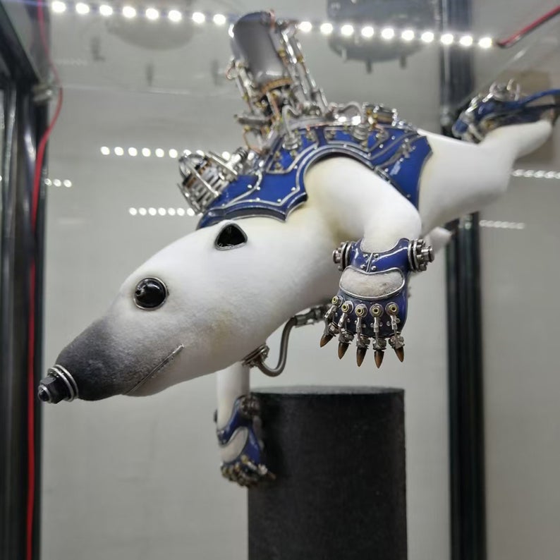 Mechanical Mutant 3D Polar Bear Sculpture Handmade Crafts Sculpture for Table Home Art Decor Steampunk Robots Aesthetic Art
