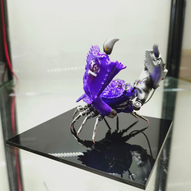 Mechanical Mutant 3D Purple Dungeness Crab Sculpture Handmade Crafts Sculpture for Table Home Art Decor Steampunk Robots Aesthetic Art
