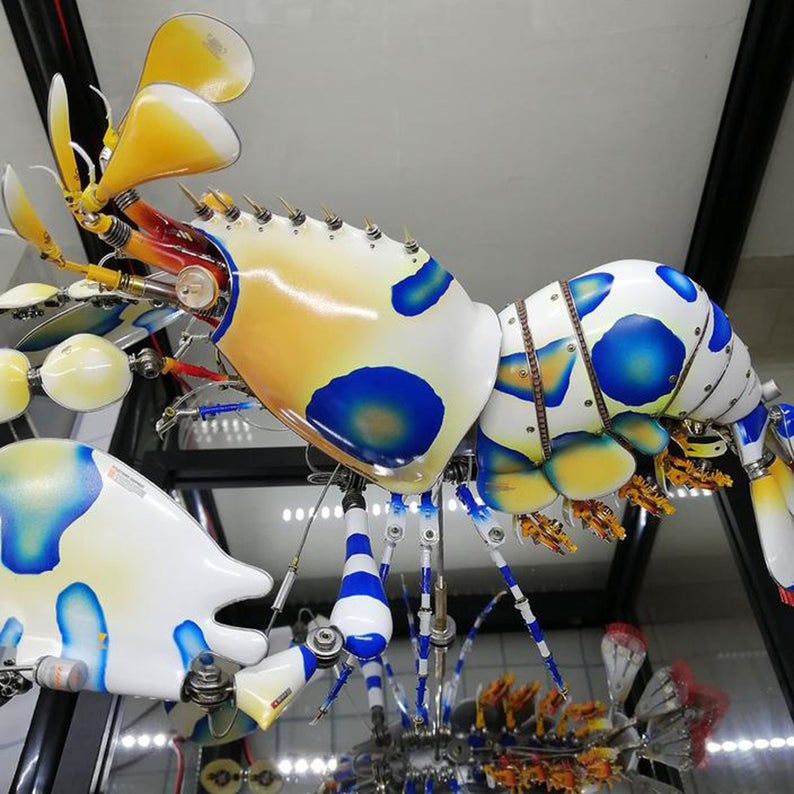 Mechanical Mutant 3D Harlequin Shrimp Sculpture Handmade Crafts Sculpture for Table Home Art Decor Steampunk Robots Aesthetic Art