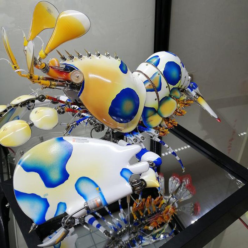Mechanical Mutant 3D Harlequin Shrimp Sculpture Handmade Crafts Sculpture for Table Home Art Decor Steampunk Robots Aesthetic Art