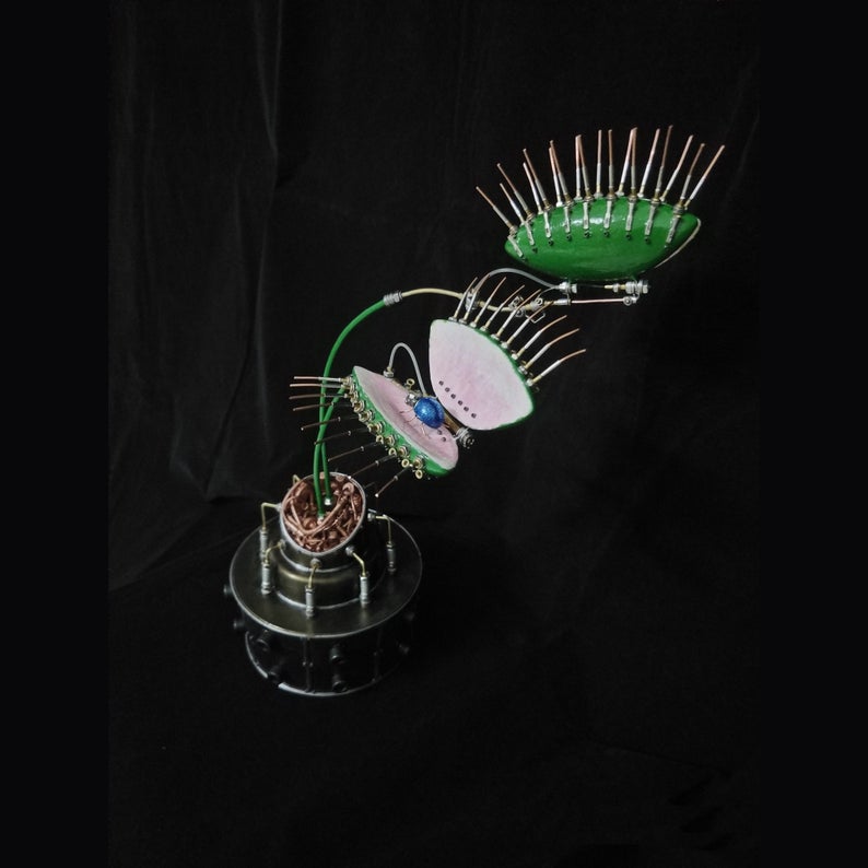 Mechanical Mutant 3D Dionaea Muscipula Sculpture Handmade Crafts Sculpture for Table Home Art Decor Steampunk Robots Aesthetic Art