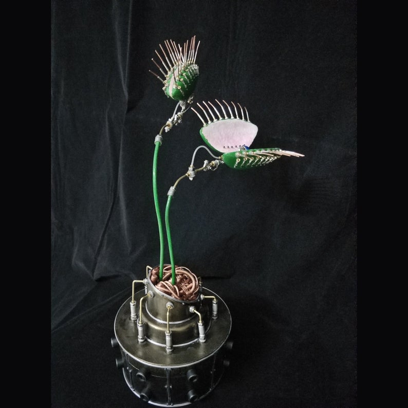 Mechanical Mutant 3D Dionaea Muscipula Sculpture Handmade Crafts Sculpture for Table Home Art Decor Steampunk Robots Aesthetic Art