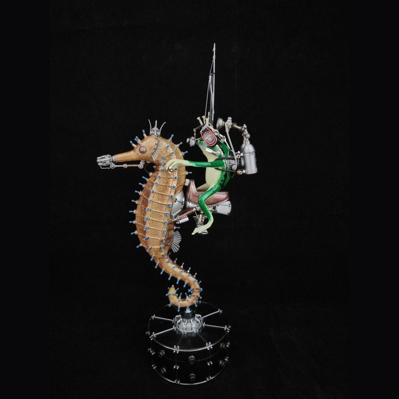 Mechanical Mutant 3D Diving Frog Sculpture Handmade Crafts Sculpture for Table Home Art Decor Steampunk Robots Aesthetic Art