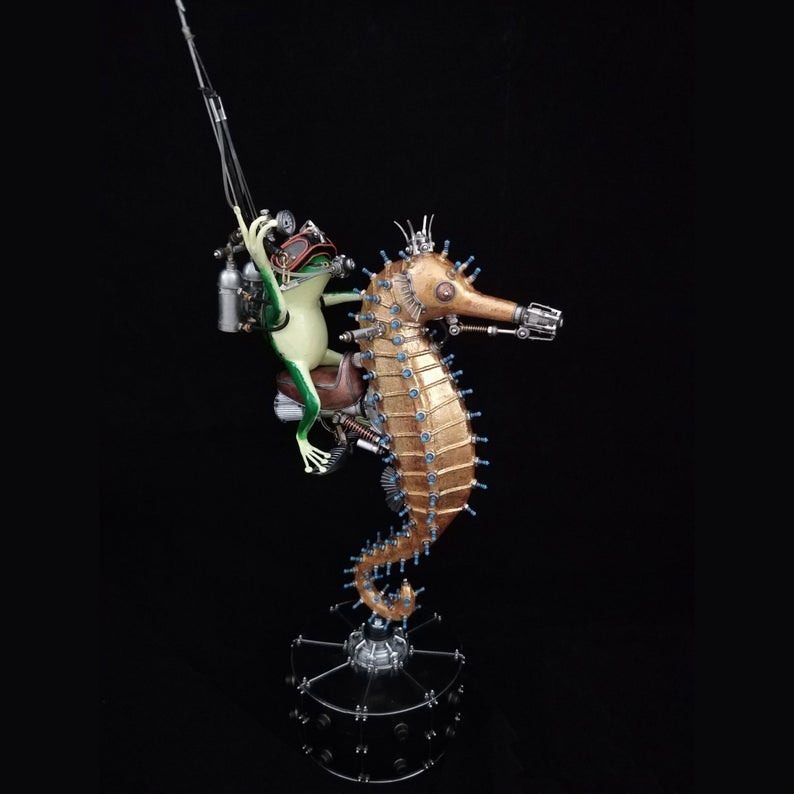 Mechanical Mutant 3D Diving Frog Sculpture Handmade Crafts Sculpture for Table Home Art Decor Steampunk Robots Aesthetic Art