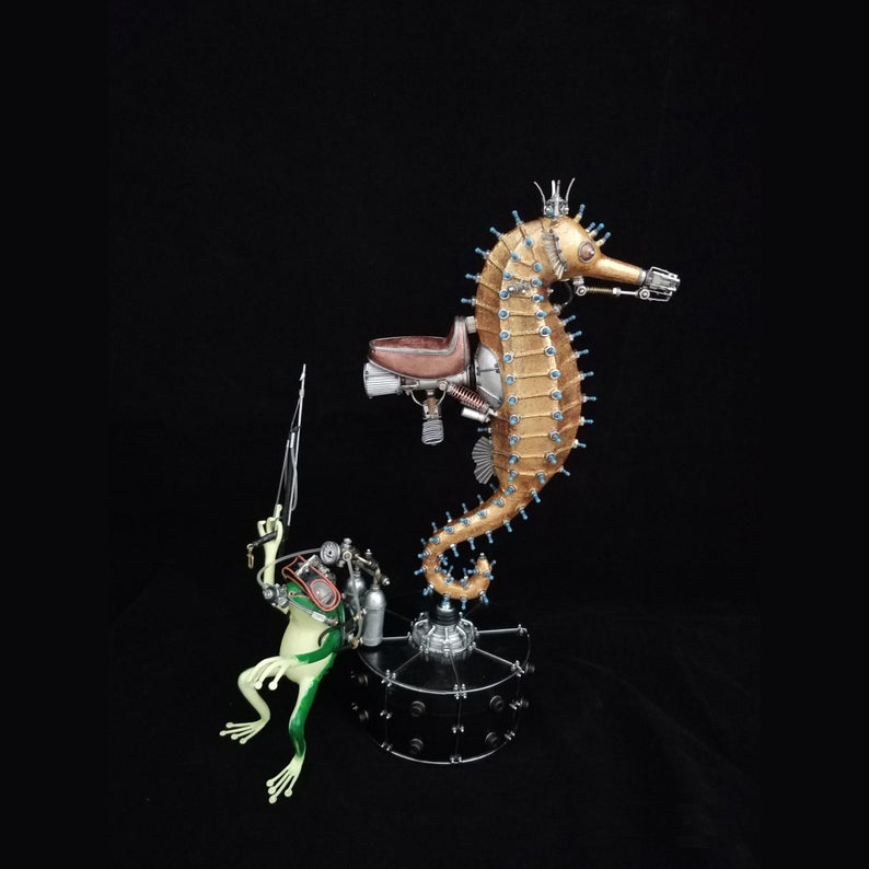 Mechanical Mutant 3D Diving Frog Sculpture Handmade Crafts Sculpture for Table Home Art Decor Steampunk Robots Aesthetic Art