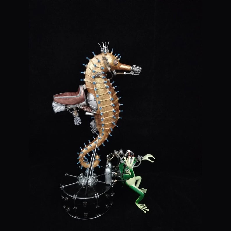 Mechanical Mutant 3D Diving Frog Sculpture Handmade Crafts Sculpture for Table Home Art Decor Steampunk Robots Aesthetic Art