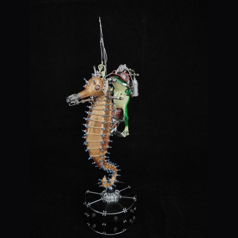 Mechanical Mutant 3D Diving Frog Sculpture Handmade Crafts Sculpture for Table Home Art Decor Steampunk Robots Aesthetic Art