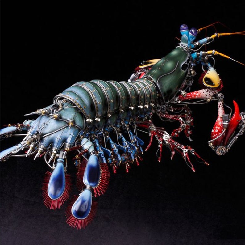 Mechanical Mutant 3D Mantis Shrimp Sculpture Handmade Crafts Sculpture for Table Home Art Decor Steampunk Robots Aesthetic Art