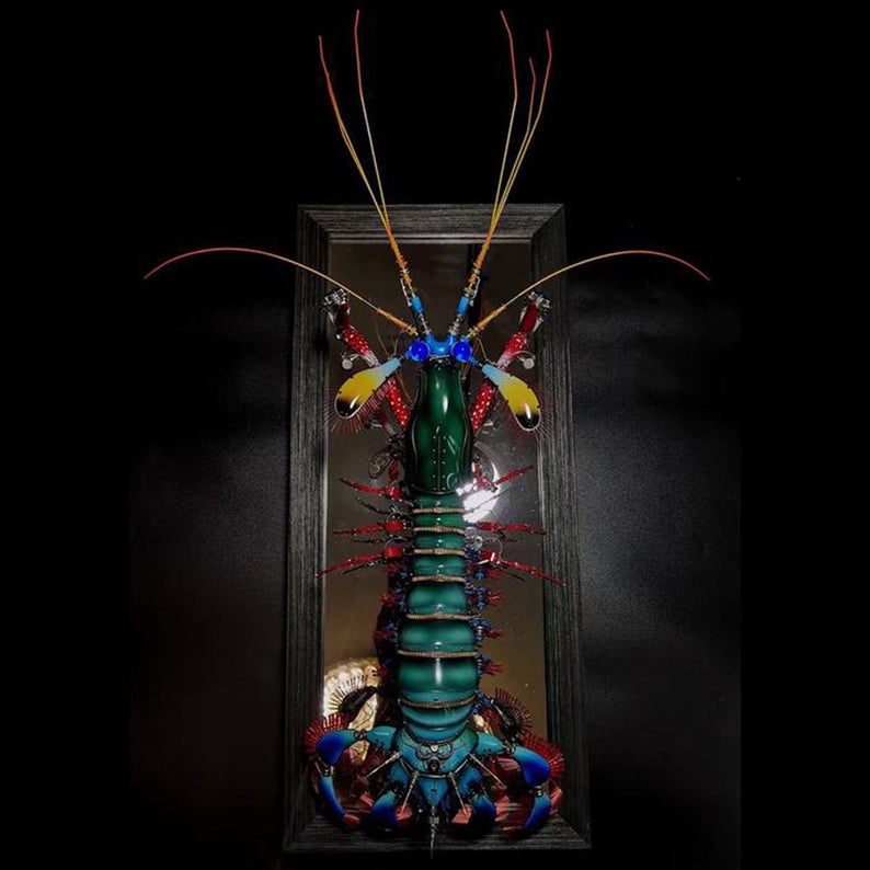 Mechanical Mutant 3D Mantis Shrimp Sculpture Handmade Crafts Sculpture for Table Home Art Decor Steampunk Robots Aesthetic Art