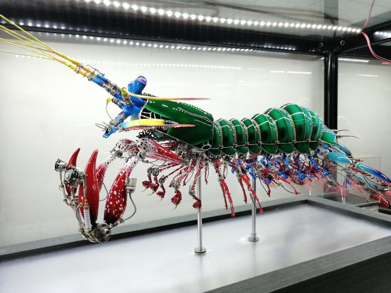 Mechanical Mutant 3D Mantis Shrimp Sculpture Handmade Crafts Sculpture for Table Home Art Decor Steampunk Robots Aesthetic Art