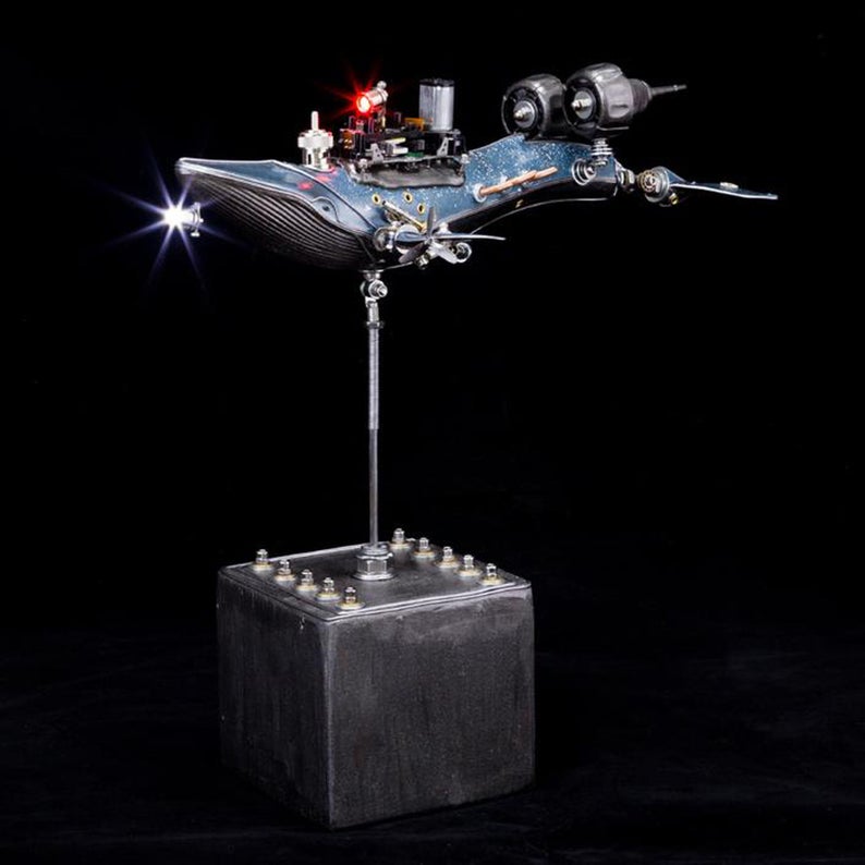 Steampunk Mutant Abandoned Whale Warship Metal Assembled With Light 3D Handmade Crafts Desk Table Wall Decor Ornament Robots Aesthetic Art