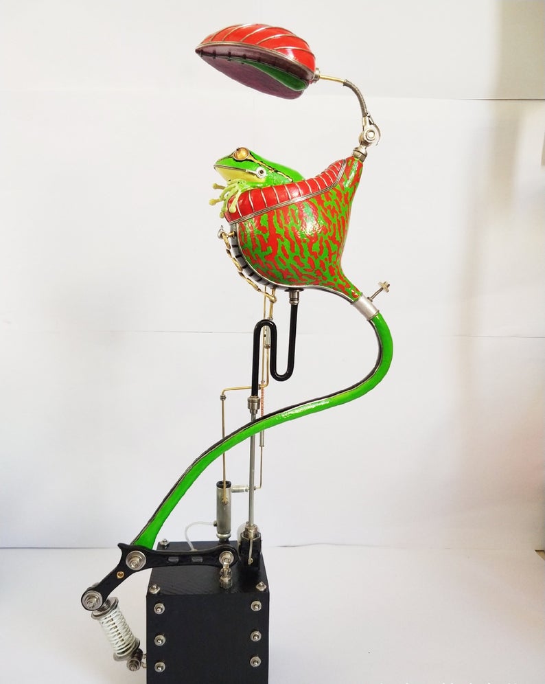 Mechanical Mutant 3D Frog Having A Hot Shower Sculpture Handmade Crafts Sculpture for Table Home Art Decor Steampunk Robots Aesthetic Art