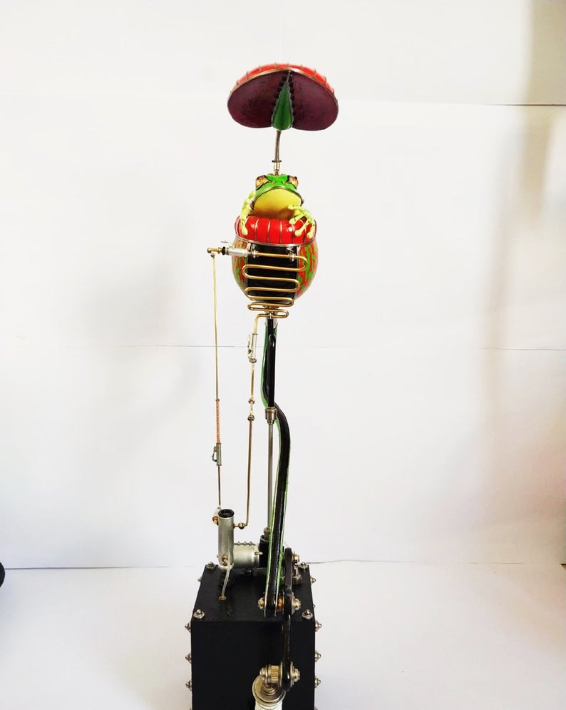 Mechanical Mutant 3D Frog Having A Hot Shower Sculpture Handmade Crafts Sculpture for Table Home Art Decor Steampunk Robots Aesthetic Art