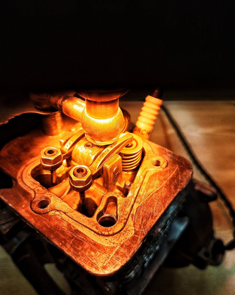 Industrial Table Desk Lamp Featured with Honda Motor Engine Base In Retro Vintage Steampunk Style Handmade Rustic Home Decor Mechanical Art