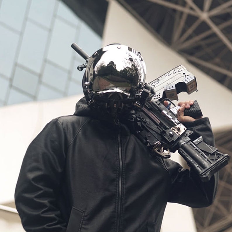 CyberPunk Future Tech Helmet 3D role-playing Mask Surrounding Atmosphere Light Science Fiction sci-fi Photo Movie Cosplay Props