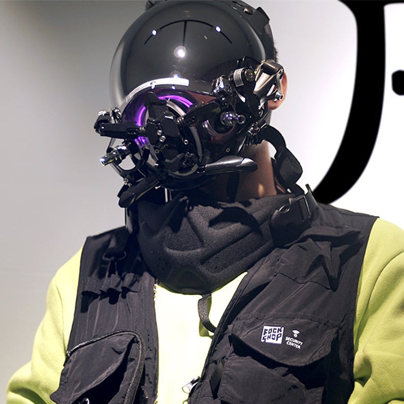 CyberPunk Future Tech Helmet 3D role-playing Mask Surrounding Atmosphere Light Science Fiction sci-fi Photo Movie Cosplay Props