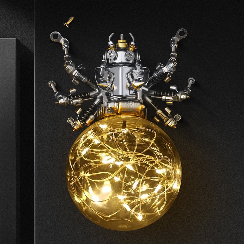 Steampunk Spider Lamp | Finished Metal Model Puzzle Model Kit Reading Light Art Steampunk for Home Decor Sculpture Robots Aesthetic Art
