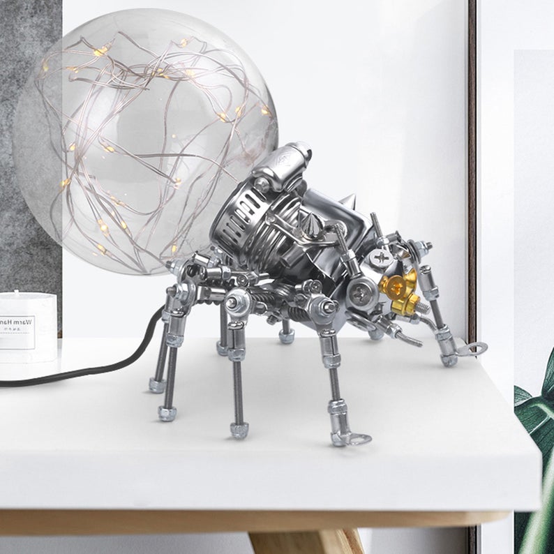 Steampunk Spider Lamp | Finished Metal Model Puzzle Model Kit Reading Light Art Steampunk for Home Decor Sculpture Robots Aesthetic Art