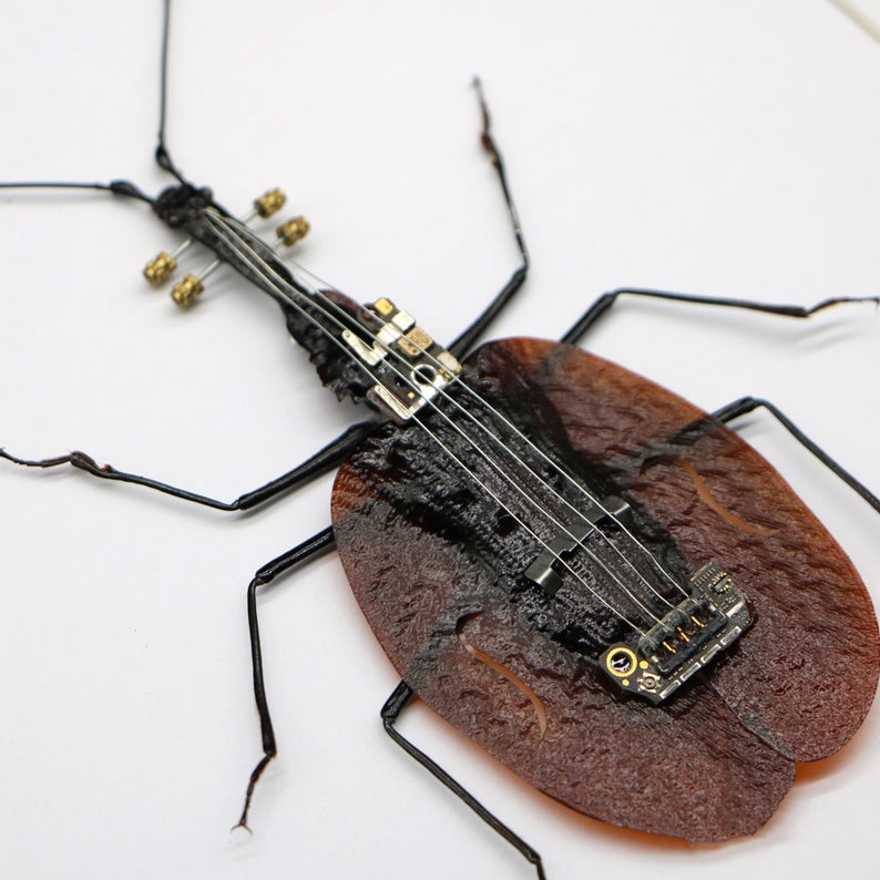 Steampunk Violin Fiddle Beetle Mormolyce Phyllodes Insect Machine Sculpture Clockwork Wall Decor Ornament Gift for Violin Players Lovers Art