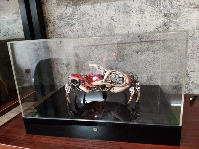 Steampunk Beetle Handmade Clockwork Real Gecarcoidea Lalandii Framed Insect Taxidermy Art Cyberpunk Sculpture Table Desk Decor Ornament