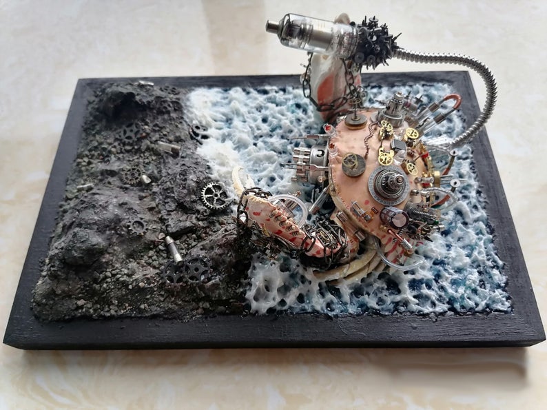 Steampunk Beetle Handmade Clockwork Real Brown Crab Framed Insect Cyberpunk Collecting Home Decor As Gift Sculpture Robots Aesthetic Art