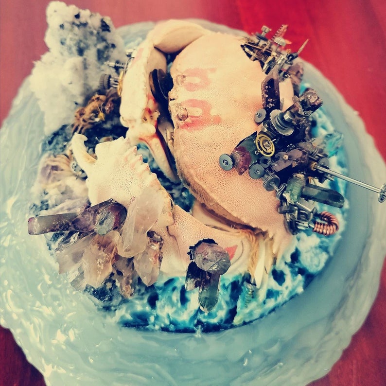 Steampunk Beetle Handmade Clockwork Real Brown Crab Framed Insect Cyberpunk Collecting Home Decor As Gift Sculpture Robots Aesthetic Art